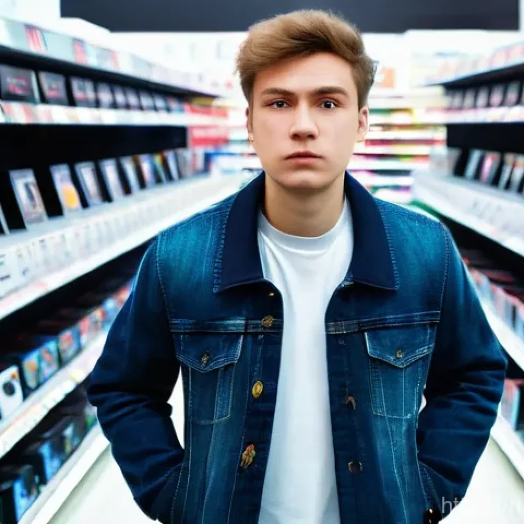 비디오게임기의 가격 변천사 - **Prompt:** "A frustrated young Russian man in his late 20s stands in a modern electronics store ais...