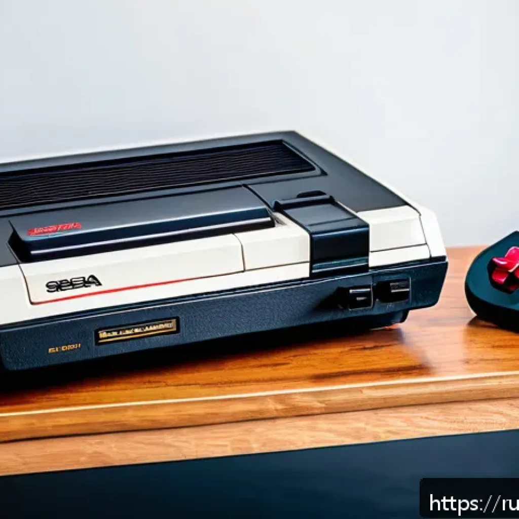 세가 마스터 시스템 게임 히스토리 - A detailed, realistic digital illustration of the original Sega Master System Model 1 console from 1...
