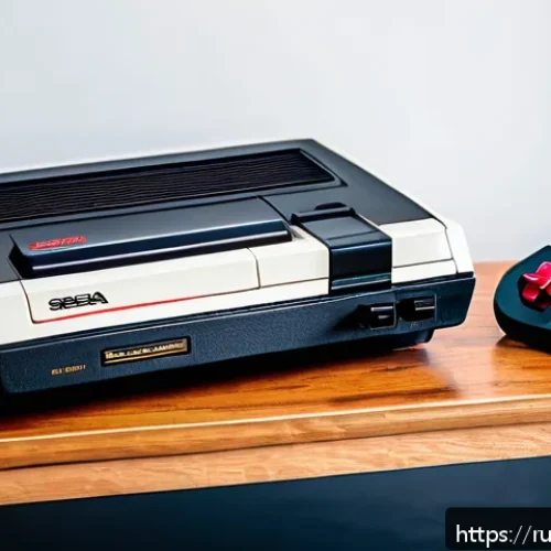 Home 30 세가 마스터 시스템 게임 히스토리 - A detailed, realistic digital illustration of the original Sega Master System Model 1 console from 1...