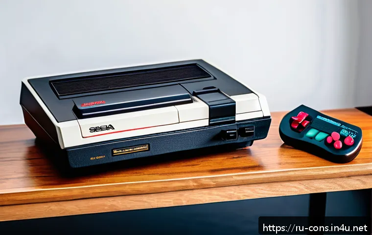 세가 마스터 시스템 게임 히스토리 - A detailed, realistic digital illustration of the original Sega Master System Model 1 console from 1...